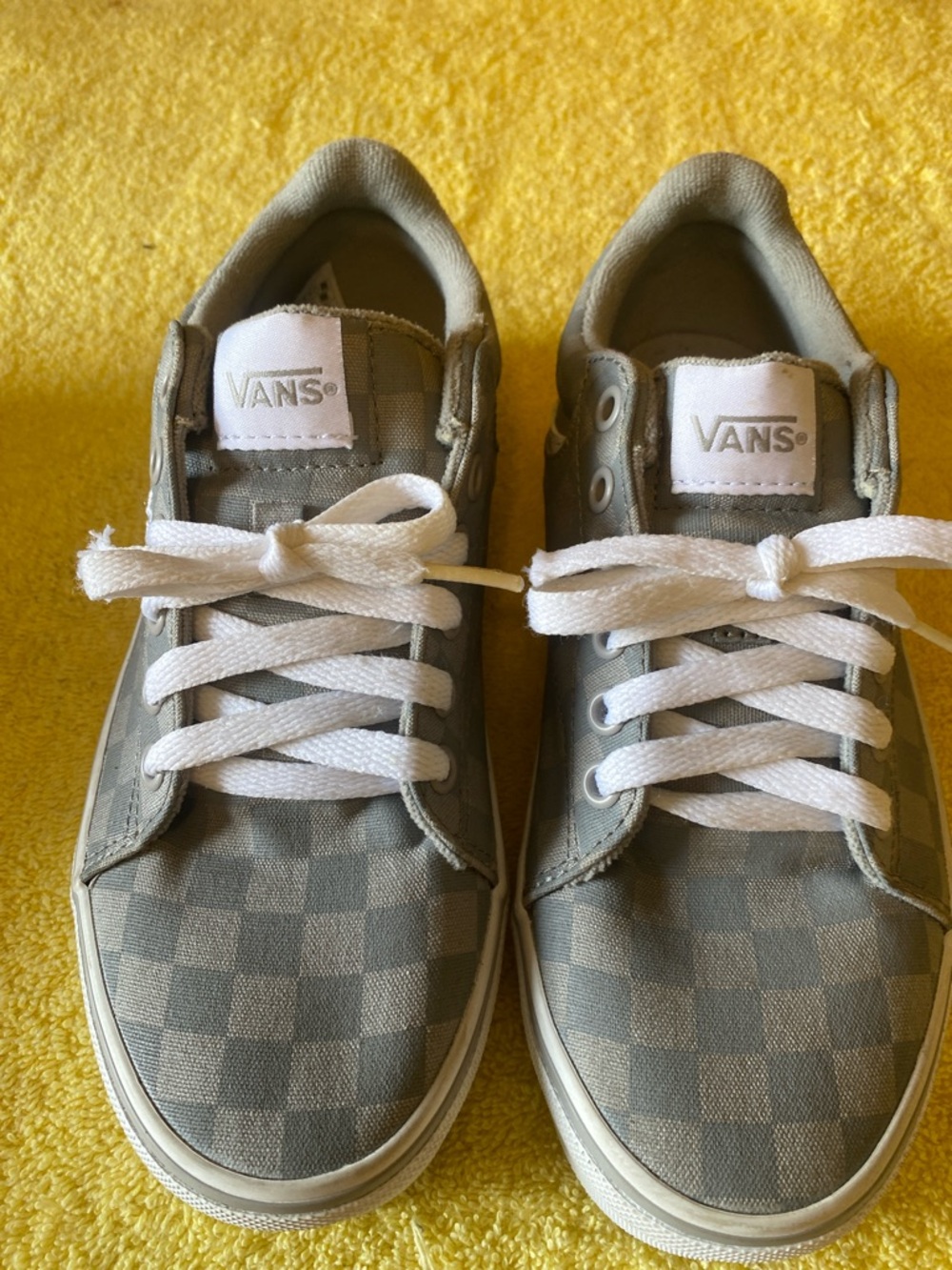 Vans Low-Top Checkerboard Sneakers in Olive and White
